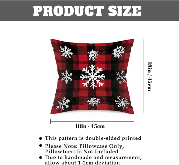18x18 Inch Outdoor Pillow Covers Set of 2 Waterproof Throw Pillow Covers Decorative Couch Cushion Covers Buffalo Plaid Snow Square Pillowcases Protectors for Patio Garden Sofa