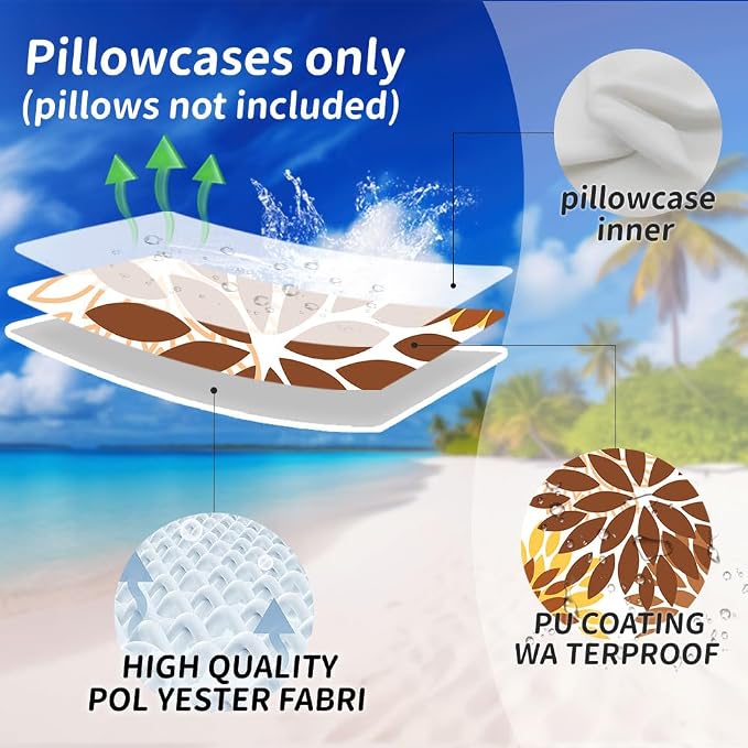 DFXSZ Outdoor Waterproof Pillow Covers 18x18 Set of 2 Rust Brown Flower | Spring Summer Waterproof Flower Throw Pillowcases（No Inserts）Outdoor Decor for Fall Patio Funiture Garden Polyester Covers