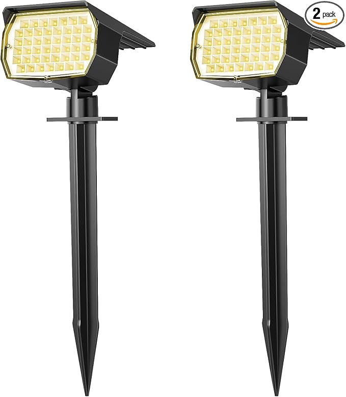 Solar Spot Lights Outdoor Waterproof, 2Pack Landscape Spotlight Warm White | 46 LEDLandscape Lights, 3 Modes Auto On/Off WENATY Solar Powered Flood Lights for Outside Pathway Yard Garden Walkway House
