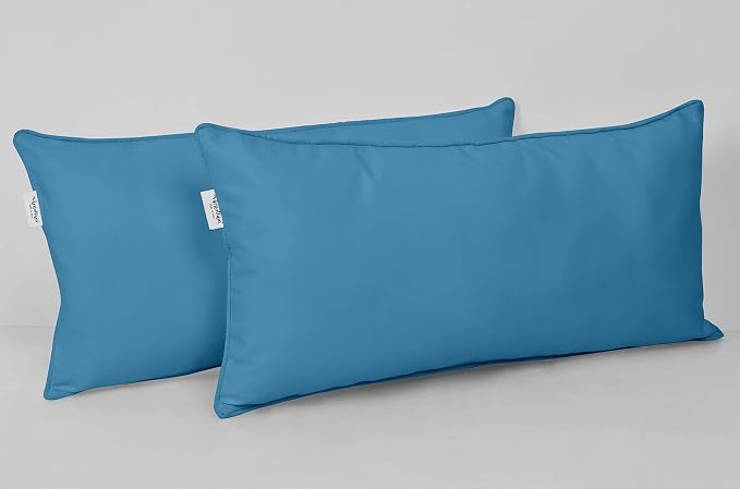 Indoor/Outdoor Polyester Fabric Lumbar Pillow Cover, All-Weather Waterproof Rectangular Cushion Case for Patio Furniture, 12 x 20 Set of 2 -Medium Blue