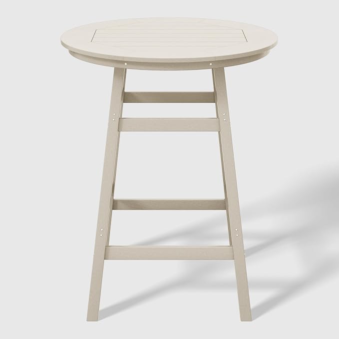 WestinTrends Malibu Outdoor 35" HDPE Round Patio Bar Height Table, Sand