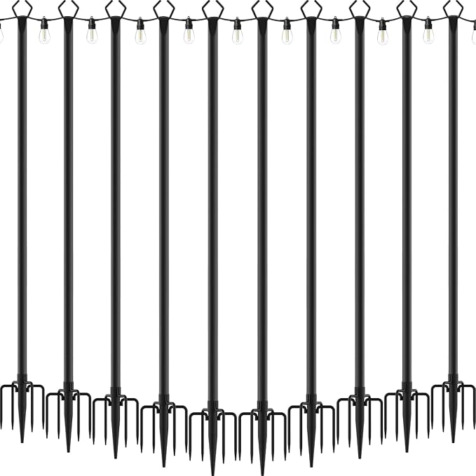 AILBTON 10 Pack 10Ft String Light Poles | Light Poles for Outside String Lights,Outdoor Light Poles with Fork,Metal Pole Stand for Patio,Backyard,Deck