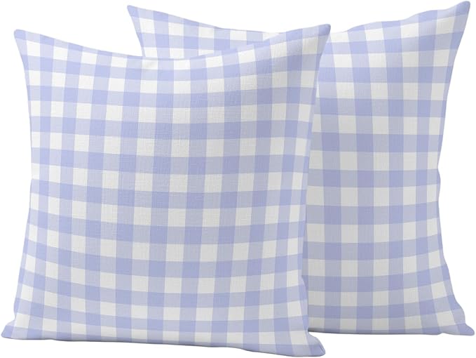 Light Purple Checks Outdoor Pillow Covers 18"x18" Set of 2, Gingham Plaid Abstract Modern Minimalist Waterproof Throw Pillow Covers for Patio Furniture, Decorative Cushion Covers for Porch