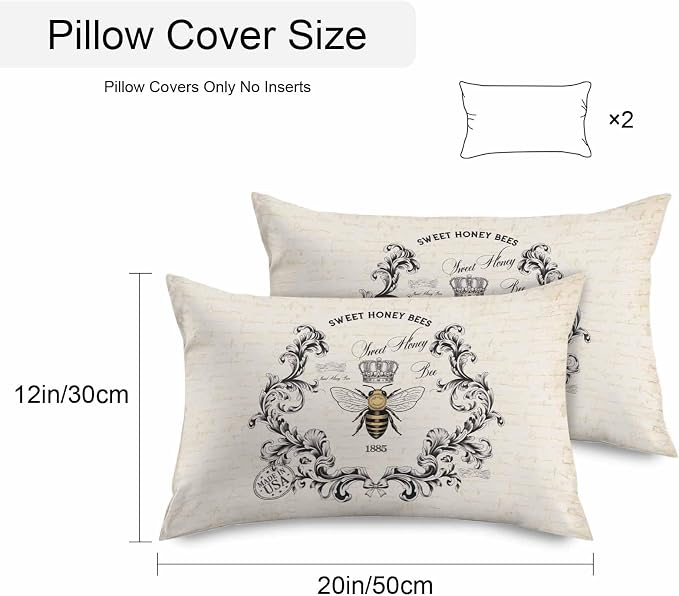 Vandarllin Outdoor Throw Pillows Covers 20x12 inch Set of 2 Waterproof Sweet Honey Bees Decorative Zippered Cushion Covers for Patio Furniture, Floral Crown Wreath Vintage Lumbar Pillowcases