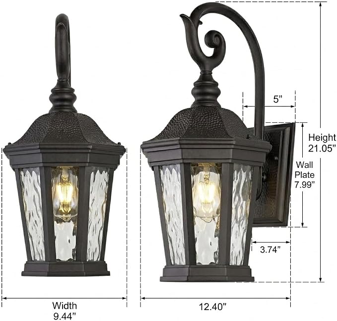 Black Exterior Wall Sconces, 21'' Large Outdoor Porch Light Fixtures