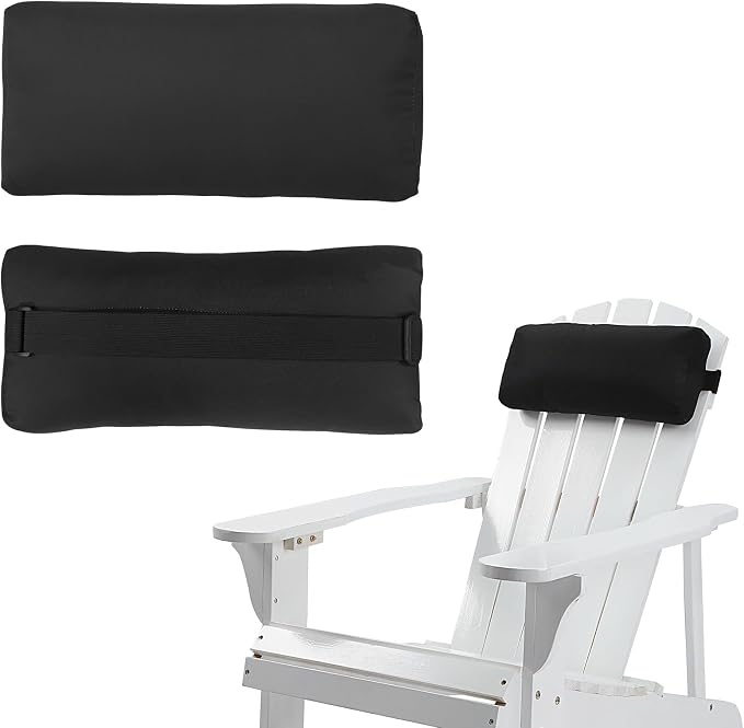 Chaise Lounge Head Pillow, 2 Pack Outdoor Patio Pillows with Adjustable Strap, Lounge Head Resting Pillow for Recliner Beach Pool Lounger Office Chair，Water Resistant Black