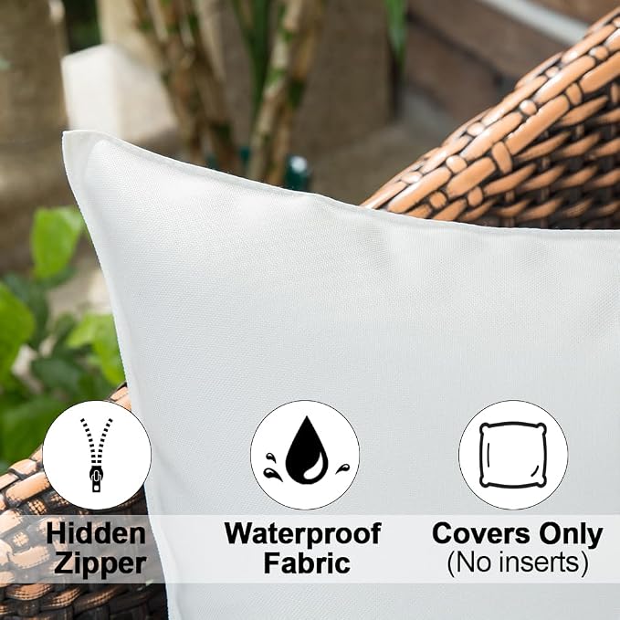 MIULEE Decorative Outdoor Waterproof Pillow Covers 24x24 White | Decorative Patio Furniture,Pack of 2,Accent Square Euro Soild Throw Pillow Covers,Summer Garden Tent Couch Sofa