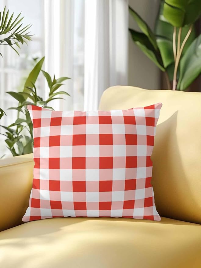 Waterproof Outdoor Pillow 1 Pack Red Buffalo Plaid Decorative Throw Pillows Cover & Insert 18x18 Inch Pillowcase Check Lines Square Pillows for Couch Sofa Bed Patio Furniture Indoor Outdoor