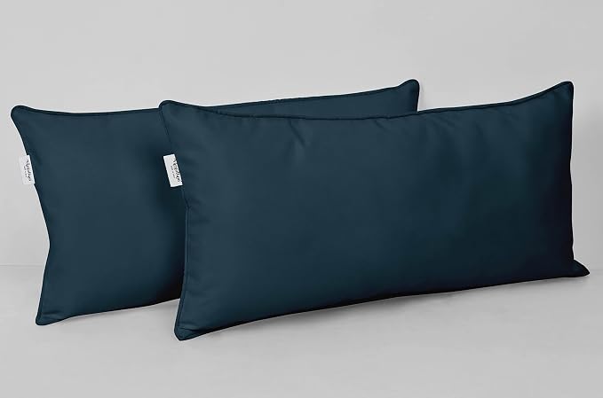 Indoor/Outdoor Polyester Fabric Lumbar Pillow Cover, All-Weather Waterproof Rectangular Cushion Case for Patio Furniture, 12 x 20 Set of 2 -Dark Blue