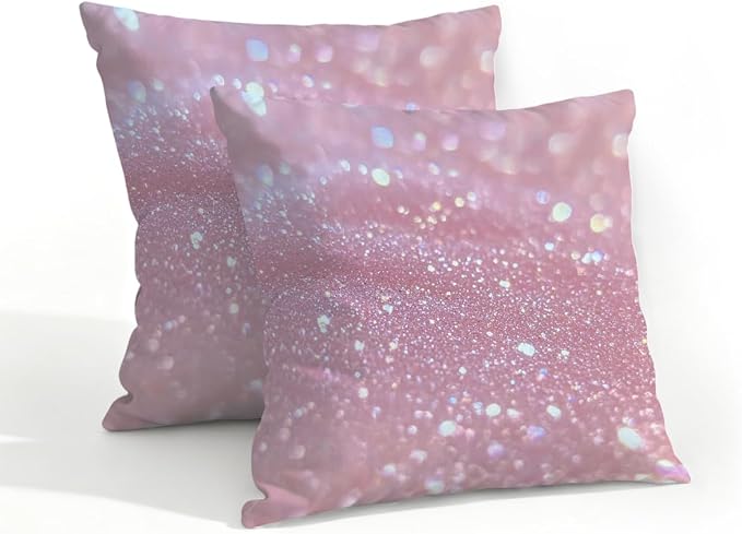 18x18 Inch Outdoor Pillow Covers Set of 2 Waterproof Throw Pillow Covers Decorative Couch Cushion Covers Pink Glitter Pattern Square Pillowcases Protectors for Patio Garden Sofa