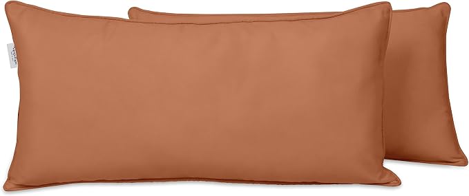 Indoor/Outdoor Polyester Fabric Lumbar Pillow Cover, All-Weather Waterproof Rectangular Cushion Case for Patio Furniture, 12 x 18 Set of 2 -Dusty Peach