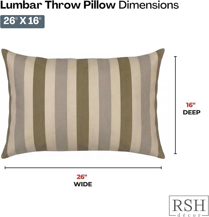 RSH DECOR: Sunbrella Jumbo Lumbar Pillows Set of 2 | 26" x 16" | Water and Fade-Resistant Performance Fabric | Outdoor Pillow Covers with Down-Alternative Inserts | Made in USA (Portico Sparrow)