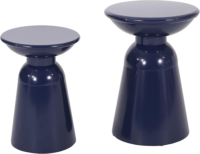Set of 2 Outdoor Side Tables, Navy Blue