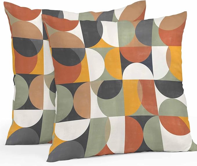 Vandarllin Outdoor Throw Pillows Covers 24x24 inch Set of 2 Waterproof Mid Century Geometric Decorative Zippered Cushion Covers for Patio Furniture, Abstract Modern Retro Lumbar Pillowcases