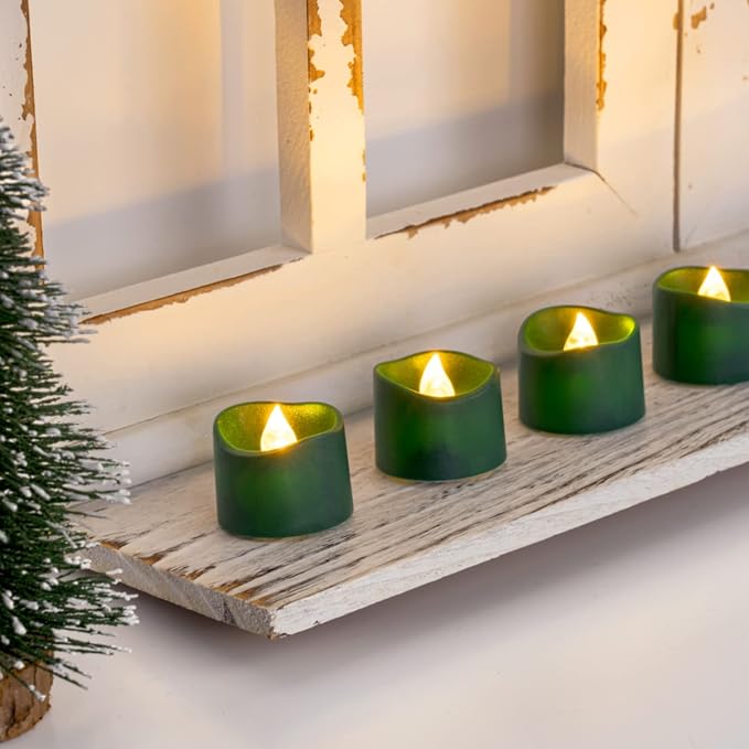 Homemory Green Tea Lights Candles Battery Operated, 200+Hour Flameless Flickering Fake Electric LED Colored Tealights for St. Patrick's Day, Christmas, Theme Party, Seasonal Celebrations, 12-Pack