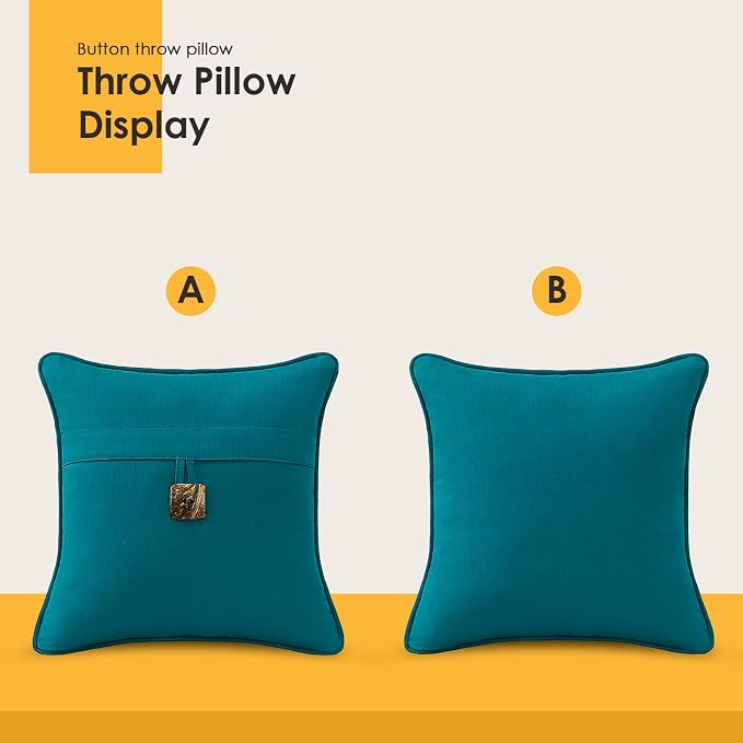 Outdoor Sunbrella Decorative Pillows with Coconut Button Pack of 4, 16" x 16" Outdoor Pillow Set for Couch Bed Throw Patio Sofa, Spectrum Peacock