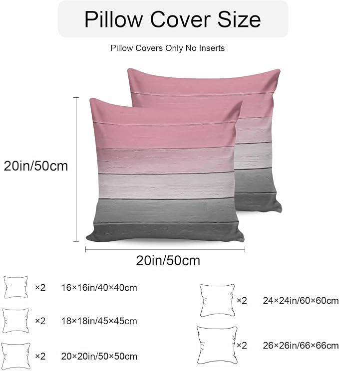 Pink Gray Outdoor Pillow Covers 18x18 Inch Throw Pillow Covers Set of 2 Waterproof Decorative Pillow Cases Vintage Country Gradient Wooden Plank Line Cushion Covers for Patio Furniture Garden Couch