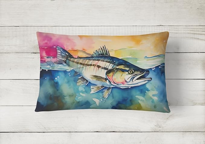 Caroline's Treasures DAC2834PW1216 Striped Bass Throw Pillow Machine Washable, Indoor Outdoor Decorative Pillow for Couch, Bed or Patio, 12HX16W