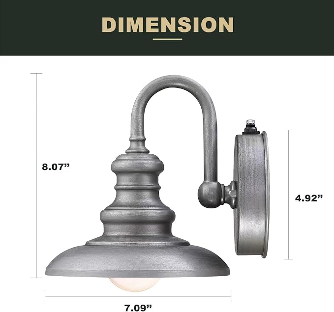 Dusk to Dawn Sensor Outdoor Gooseneck Barn Light Fixture Silver | Exterior Wall Sconce Lighting Waterproof Outside Porch Lantern Rustic Farmhouse Wall Mount Lamp for House Garage Patio
