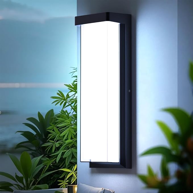LED Outdoor Wall Light Fixture,16in Dimmable Modern Porch&Patio Wall Light Fixture,6000K Black Exterior Sconce Light Mounted for House Garage Porch Courtyard(2Packs)
