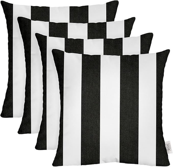 RSH DECOR: Sunbrella Square Throw Pillows Set of 4 | 20" x 20" | Water and Fade-Resistant Performance Fabric | Outdoor Pillow Covers with Down-Alternative Inserts | Cabana Classic