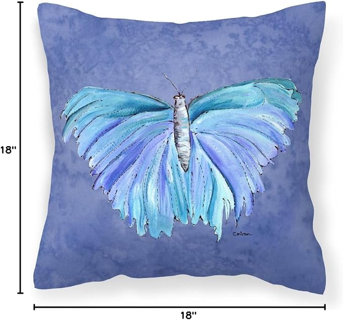 Caroline's Treasures 8855PW1818 Butterfly on Slate Blue Fabric Decorative Pillow Machine Washable, Indoor Outdoor Decorative Pillow for Couch, Bed or Patio, 18Hx18W