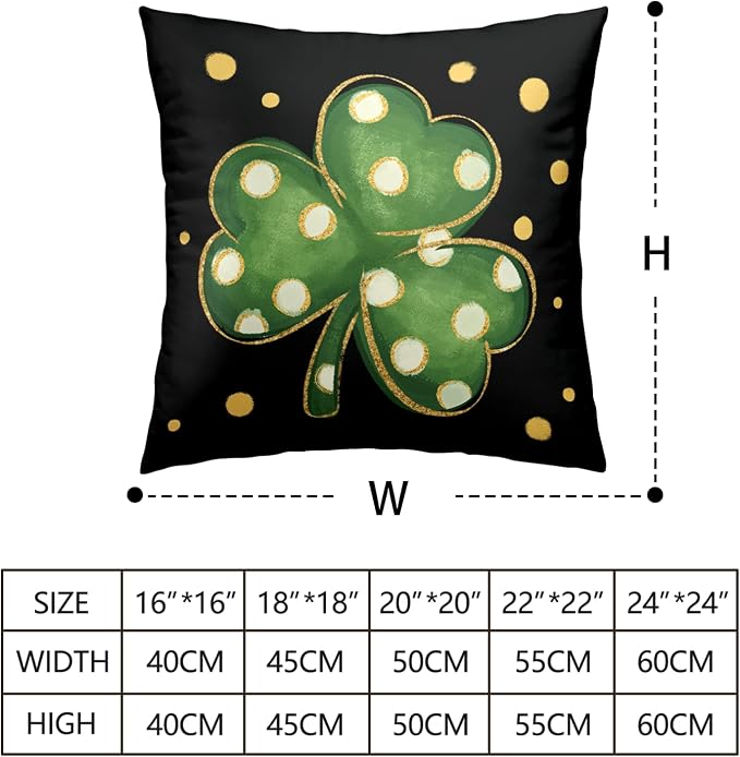 Pack of 2 St Patricks Day Pillow Covers 20x20 Lucky Blessed Shamrock Throw Pillow Covers Green Black Stripes Polka Dots Clover Pillow Cases for Sofa Couch Bed Home Decor
