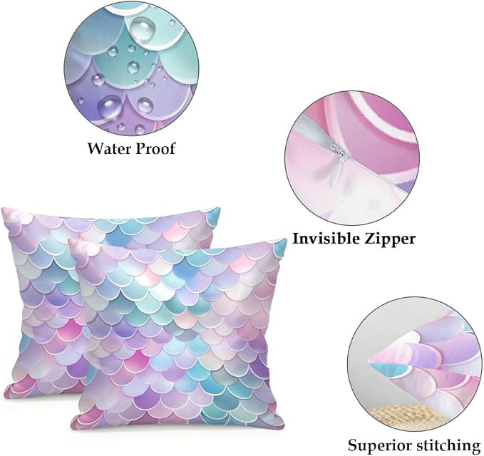 Waterproof Outdoor Pillow Covers Patio Throw Pillow Cases 18x18 Scales | Decorative Throw Pillows Patio Cushion Covers Set of 2, Outdoor Pillow Inserts Cover for Couch Chair
