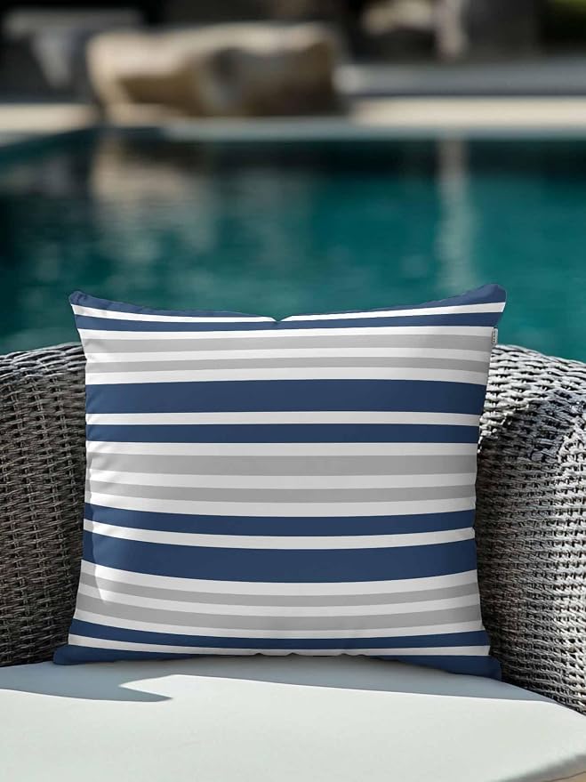 Outdoor Waterproof Throw Pillows Classic Modern Striped Patio Pillows,Decorative Pillow Covers with Insert,Pillow Cushion Case for Garden Couch Sofa Grey White Navy Blue