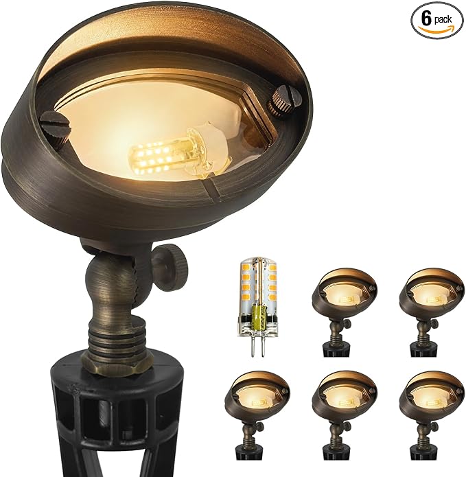 COLOER Die-cast Brass LED Landscape Flood Lights Outdoor 6-Pack with Bulb, 3W 9-17 Volt Low Voltage Wall Wash Lighting, Outdoor Floodlight for Illuminating Signs, Walls and Plant Material(501B)