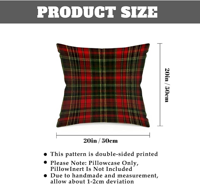 20x20 Inch Outdoor Pillow Covers Set of 2 Waterproof Throw Pillow Covers Decorative Couch Cushion Covers Buffalo Check Plaid Square Pillowcases Protectors for Patio Garden Sofa
