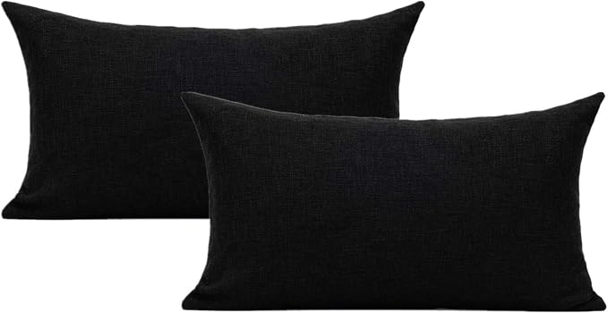 All Smiles Black Lumbar Throw Pillow Covers 12"x20" Set of 2 Rectangle Pillow Cases Oblong Farmhouse Décor Home Decorations Indoor Outdoor for Bed Sofa Couch Patio Bedroom