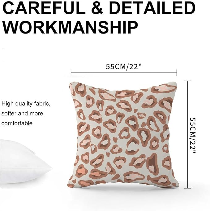 Cushion Cases Chinoiserie Cheetah Print Throw Pillow Covers Farmhouse Brown and Light Gray Pillow Cover Accent Farmhouse Decor Pillow for Patio Furniture Porch 22x22 in