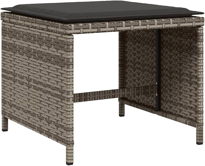 17 Piece Patio Dining Set with Cushions Gray Poly Rattan Outdoor Table and Chairs for 12 People Foldable Space Saving Aluminum Frame Tempered Glass UV Proof Garden Furniture Backyard Deck Poolside