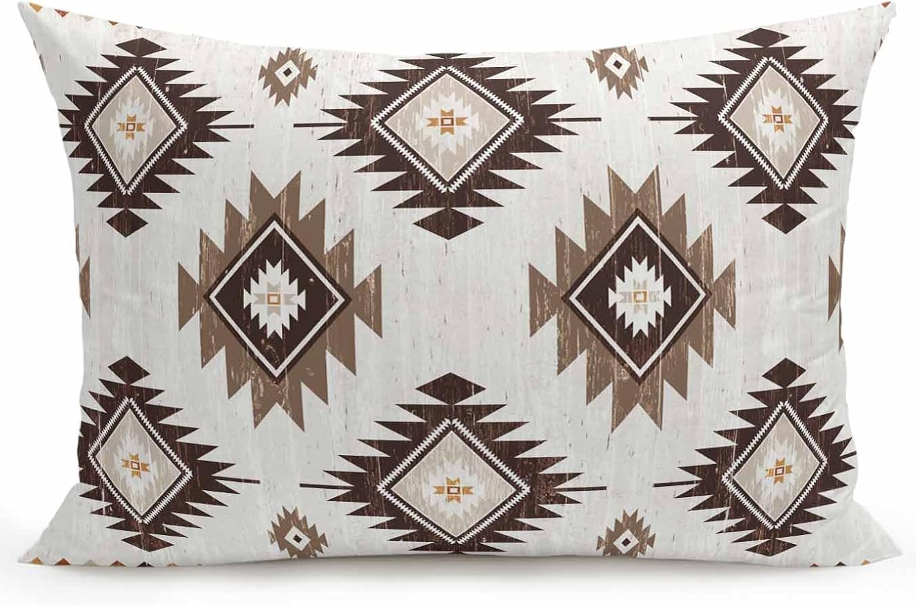 Waterproof Outdoor Pillow 1 Pack Brown Boho Aztec Decorative Throw Pillows Cover & Insert 20x12 Inch Lumbar Pillowcase Southwest Tribal Style Pillows for Couch Sofa Bed Patio Furniture Indoor Outdoor