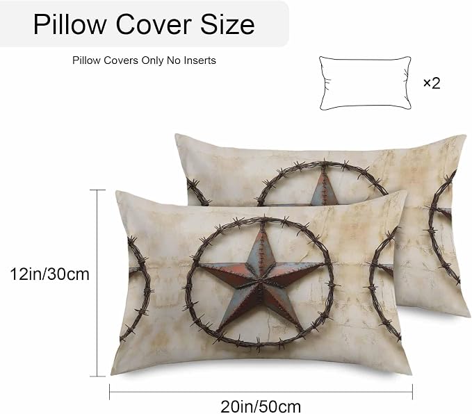 Texas Star Vintage Waterproof Outdoor Pillow Covers Set of 2 Home Decor, Abstract Country Stars Modern Pillowcase Patio Pillow Covers for Couch Bench Furniture Garden 20x12in