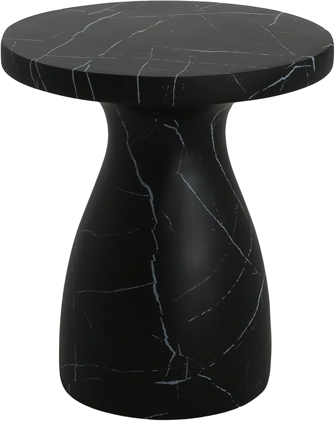 Outdoor Side Table 20" Hourglass Shape Concrete Side Table, Patio Tables for Outside Decorative Garden Stools, No Assembly Accent Table for Patio Porch Living Room, Black