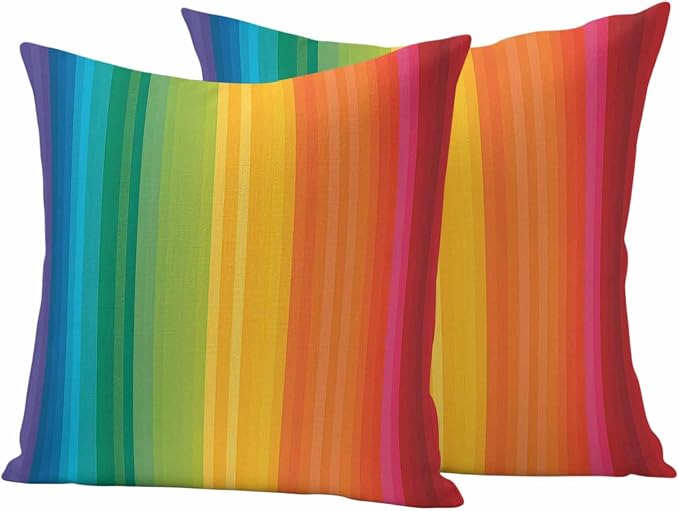 Colorful Stripes Rainbow Outdoor Pillow Covers 18x18in Pack of 2 Waterproof Pillowcase Watercolor Line Minimalist Geometric Decorative Throw Cushion Case for Patio Couch Sofa