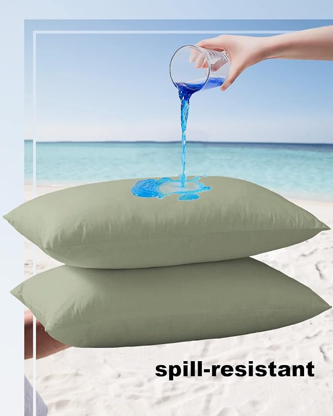 Outdoor Waterproof Pillow Covers for Patio Furniture Sage Green Decorative Throw Pillow Cover Spring Green Solid Color Pillowcases Set of 2 Cushion Case for Sofa Couch Chair Home Decor 20x12 inch