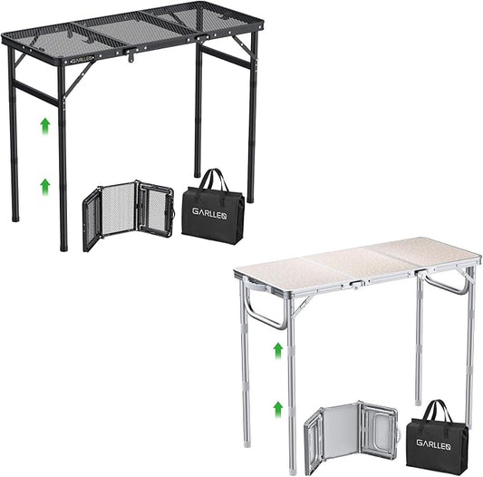 GARLLEN 3 Adjustable Height Folding Grill Table and Camping Table,Lightweight Folded Picnic Table for Camping, BBQ, Outdoor