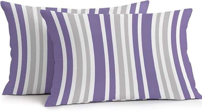 Purple Grey Stripe Outdoor Pillow Covers 20x12 Inch Lumbar Pillow Covers Set of 2 Waterproof Decorative Throw Pillow Cases Farmhouse Minimalist Striped Cushion Covers for Patio Furniture Garden Couch