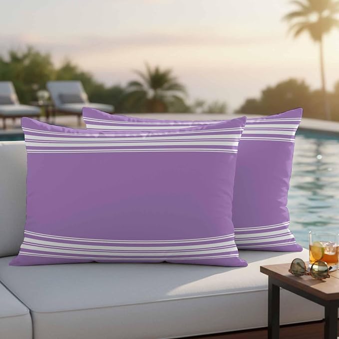Outdoor Pillow Covers 12x20 Set of 2 Purple Stripes Outdoor Pillows Waterproof Throw Pillow Covers French Stripe Farmhouse Style Pillowcases Decorative Case for Patio Cushion