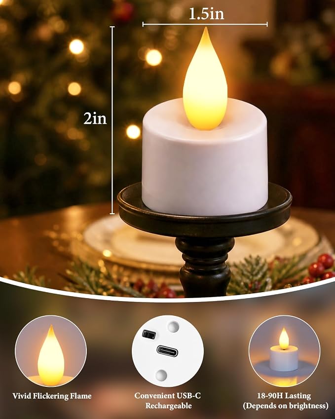 TOWPONICS Rechargeable Tea Lights Candles with Remote, Timer & Charging Base, LED Tea Lights Battery Operated, Flickering Flameless Candles for Home, Wedding, Halloween & Christmas Decor, 8 Pack