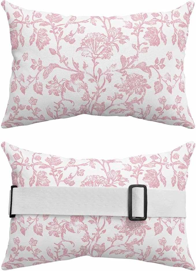Pack of 4 Outdoor Lumbar Pillow Covers 11x16 Inch, Pink Flower Waterproof Throw Pillow Covers Set, Vintage Farmhouse Boho Leaf Spring Solid Indoor&Outdoor Cushion Cases for Patio Porch Beach