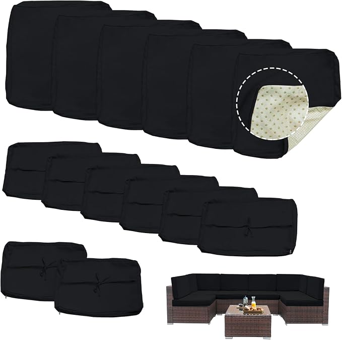 14 Piece Outdoor Patio Cushion Covers Replacement, Outdoor Cushion Slipcovers, Water-Resistant Patio Furniture Cushion Covers with Zipper… (Black) | Replacement, Cushion Slipcovers, Water-Resistant, With Zipper