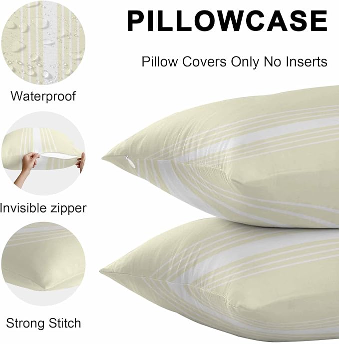 Cream White Stripe Outdoor Pillow Covers 16x16 Inch Throw Pillow Covers Set of 2 Waterproof Decorative Pillow Cases Modern Rustic Vertical Striped Cushion Covers for Patio Furniture Garden Couch Sofa