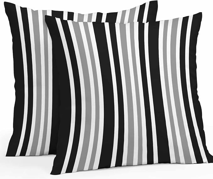 Black Grey Stripe Outdoor Pillow Covers 24x24 Inch Throw Pillow Covers Set of 2 Waterproof Decorative Pillow Cases Farmhouse Minimalist Striped Cushion Covers for Patio Furniture Garden Couch Sofa