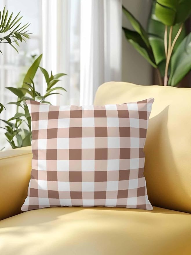 Waterproof Outdoor Pillow 1 Pack Brown Buffalo Plaid Decorative Throw Pillows Cover & Insert 18x18 Inch Pillowcase Check Lines Square Pillows for Couch Sofa Bed Patio Furniture Indoor Outdoor