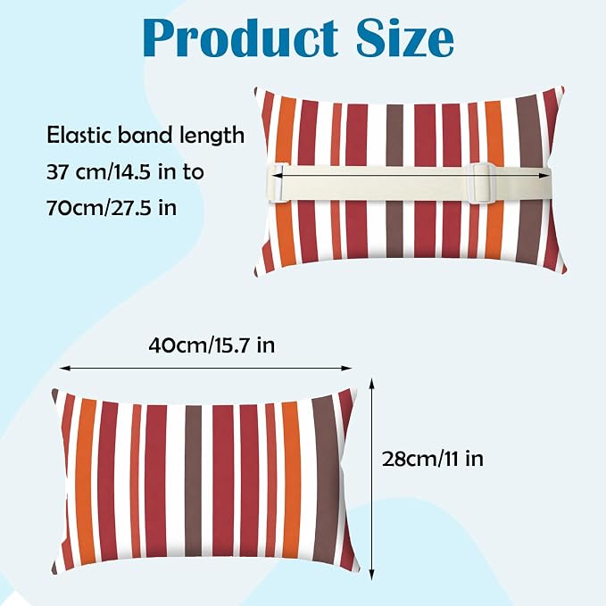 Chaise Lounge Head Pillow Oudoor Patio Pillow with Elastic Strap | 2 Pack Water Resistant Headrest Pillows for Recliner, Beach Chair, Office Chair, Stripes