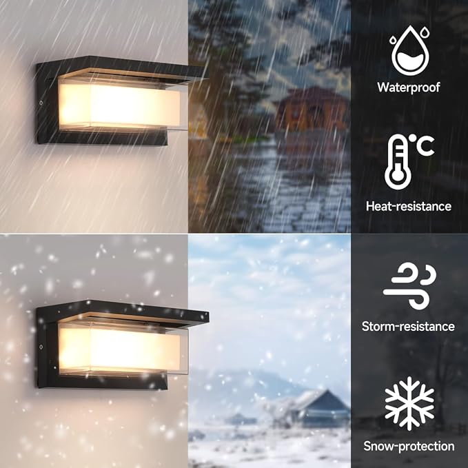 2-Pack 24W LED Outdoor Wall Lights,Exterior/Interior 3-Color Adjustable Sconces Lights, IP65 Waterproof 2100LM, Modern Wall Mount Lighting Fixtures, Aluminum Wall Lights,Compatible with Dimmers